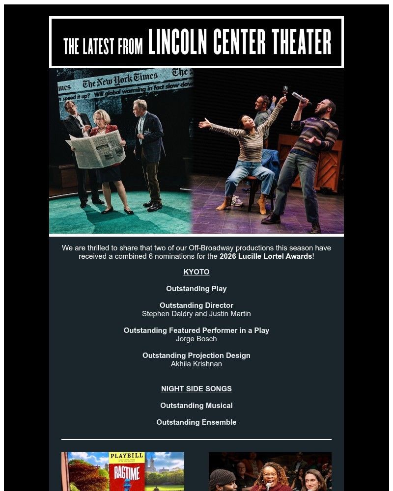 Screenshot of email sent to a Lincoln Center Theater Newsletter subscriber