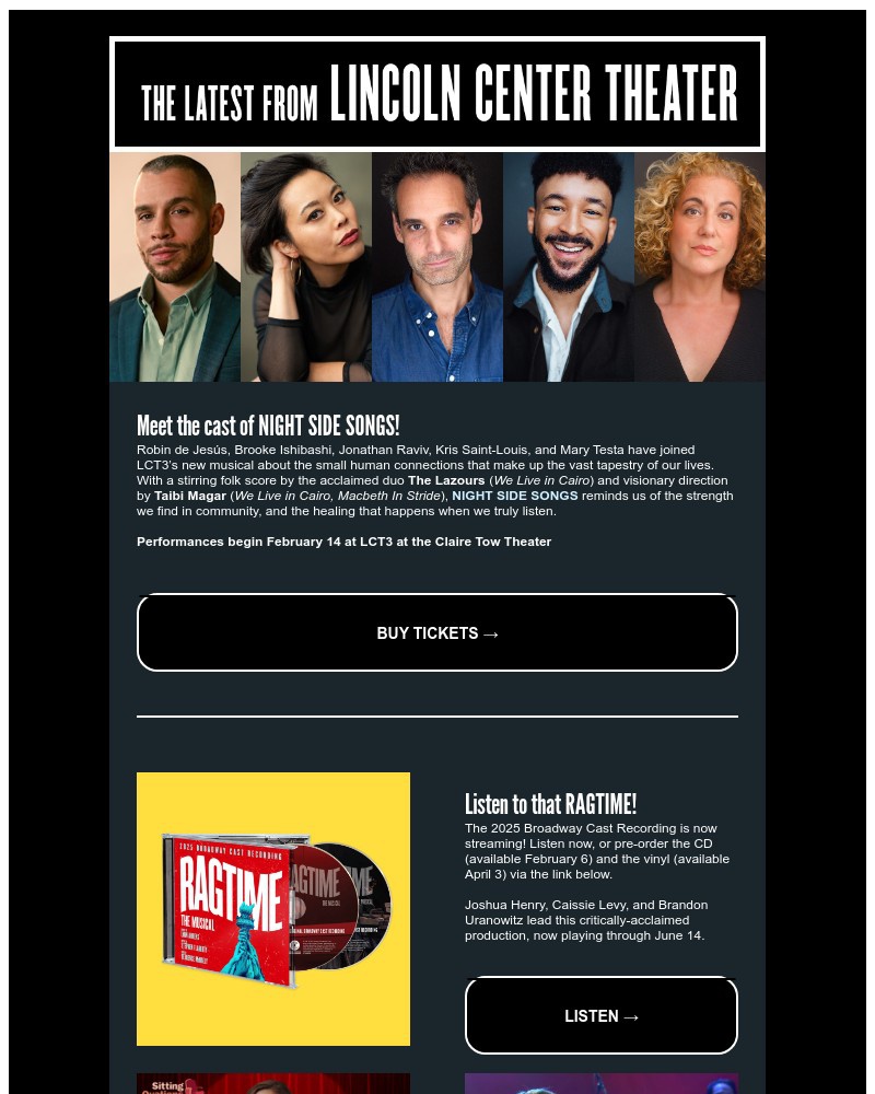 Screenshot of email sent to a Lincoln Center Theater Newsletter subscriber