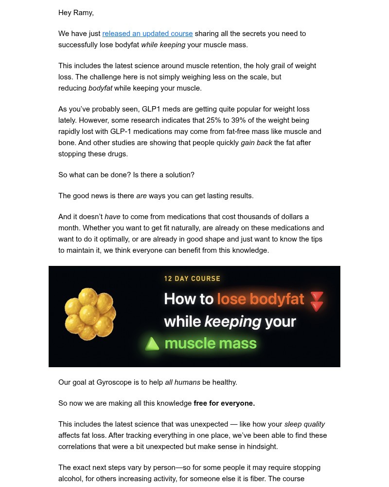 Screenshot of email sent to a Gyroscope Registered user