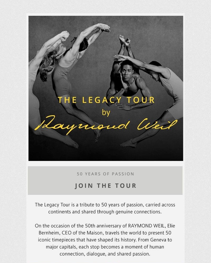 Screenshot of email sent to a Raymond Weil Registered user