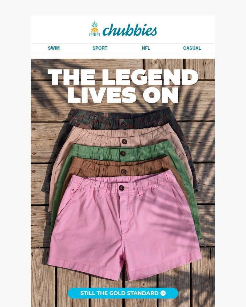 Screenshot of email sent to a Chubbies Newsletter subscriber
