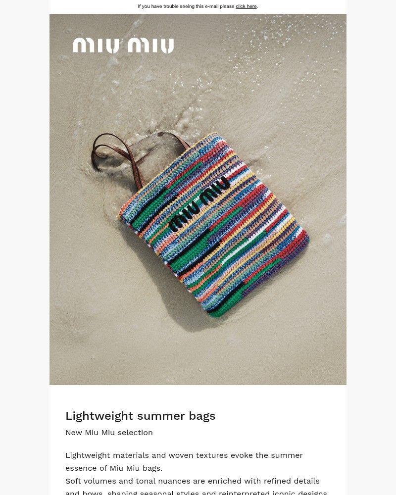 Screenshot of email sent to a Miu Miu Newsletter subscriber