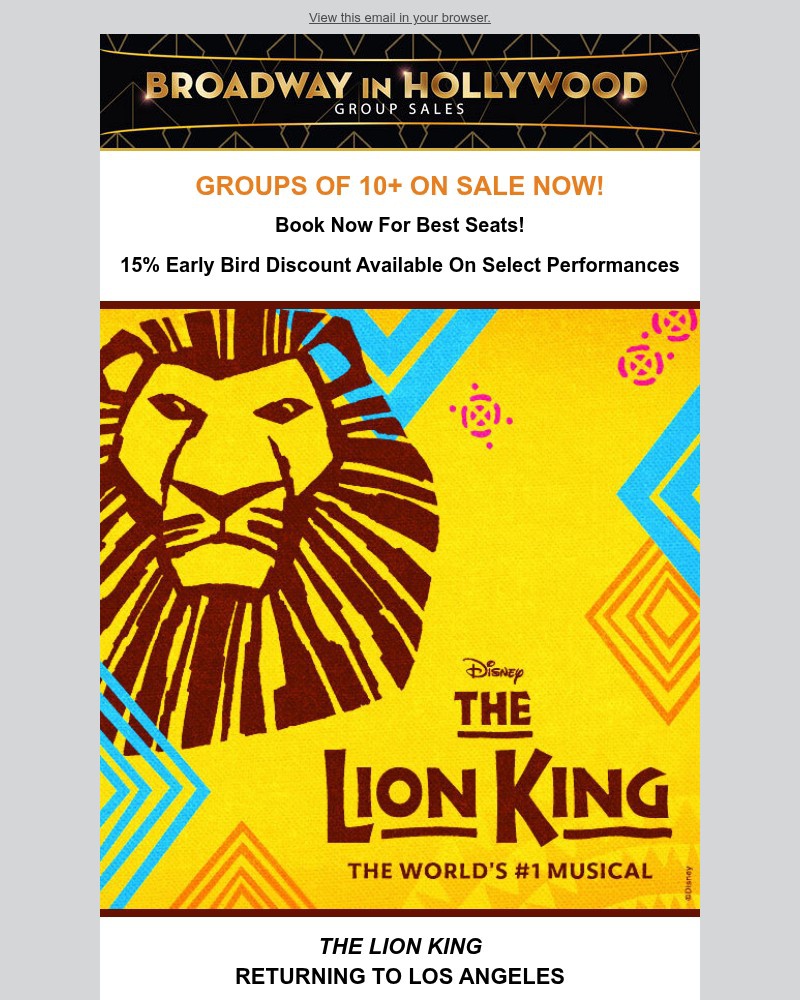 Screenshot of email sent to a Broadway in Hollywood Newsletter subscriber