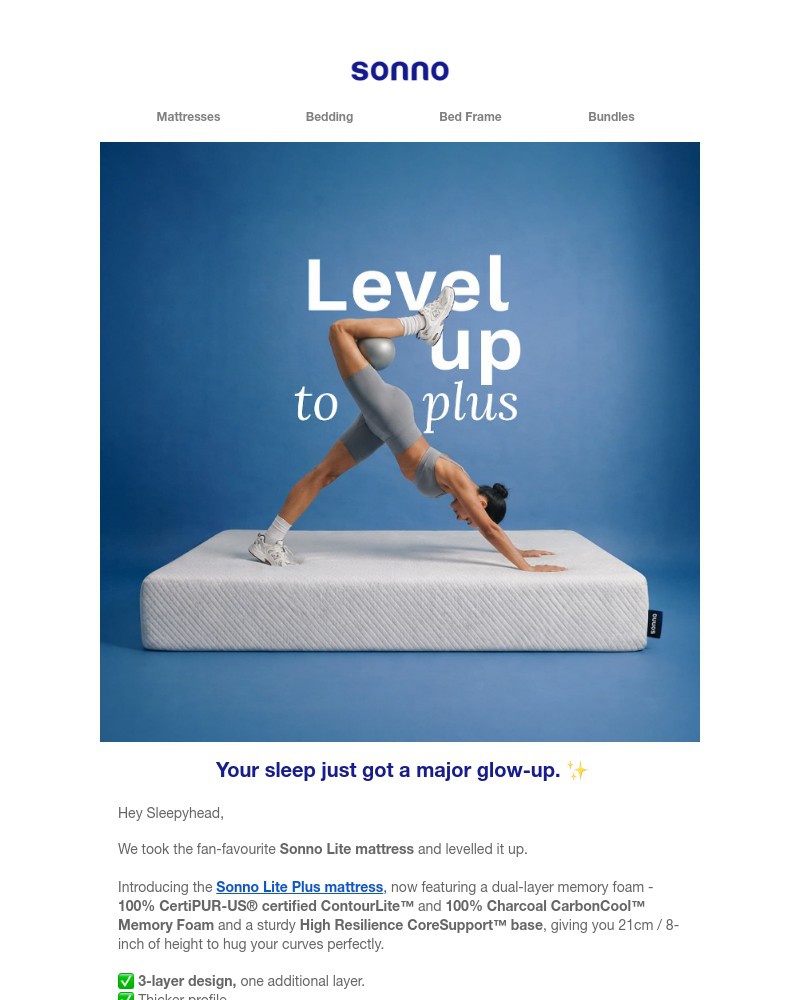 Screenshot of email sent to a Sonno Newsletter subscriber