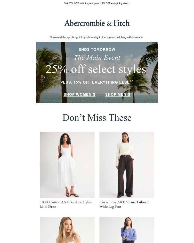 Screenshot of email sent to a Abercrombie Newsletter subscriber