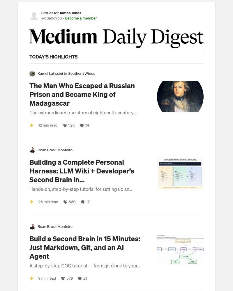Screenshot of email sent to a Medium Registered user