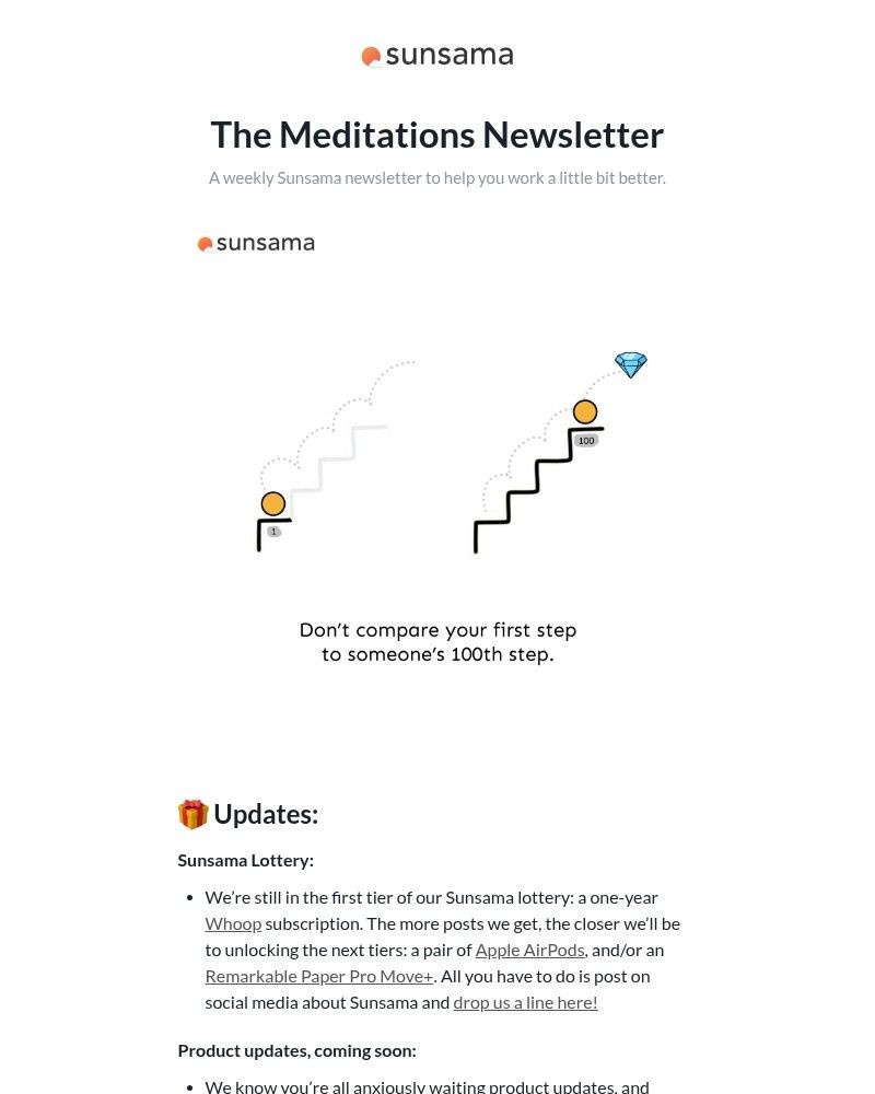 Screenshot of email sent to a Sunsama Registered user