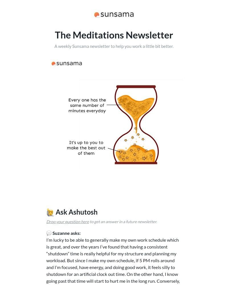 Screenshot of email sent to a Sunsama Registered user