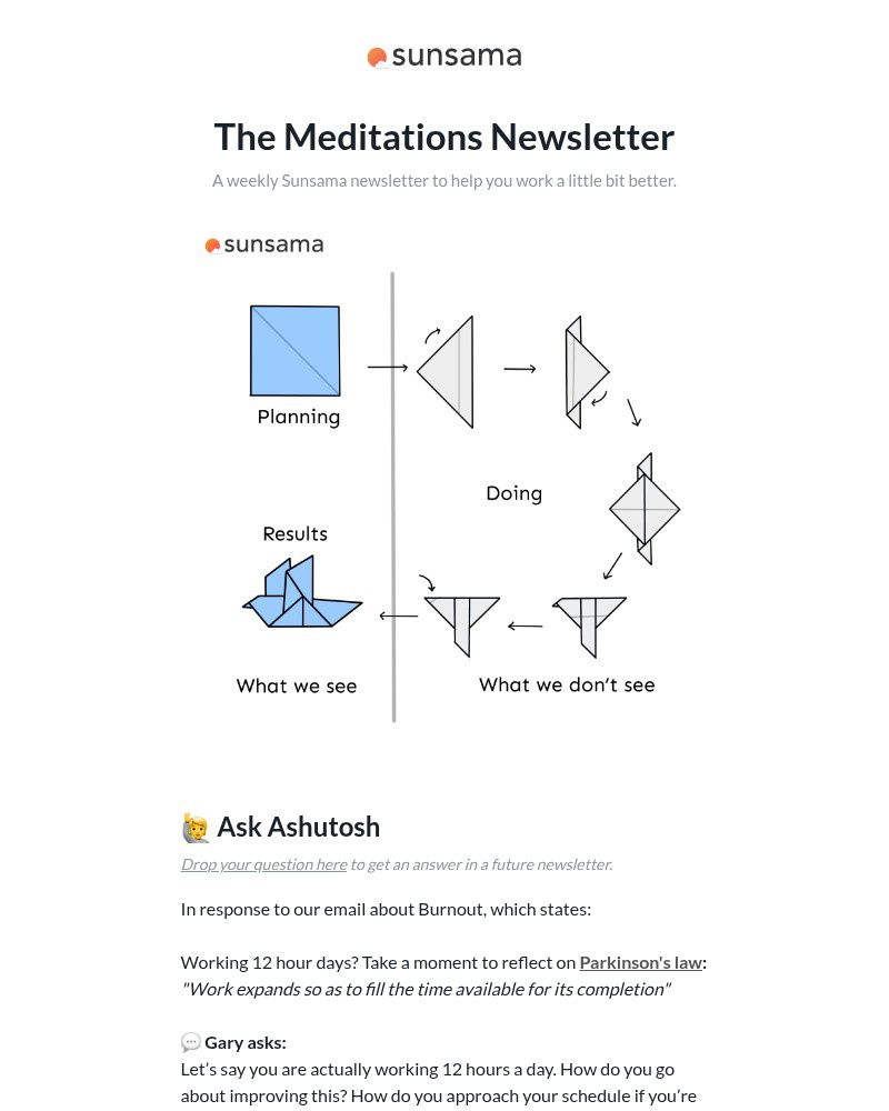 Screenshot of email sent to a Sunsama Registered user