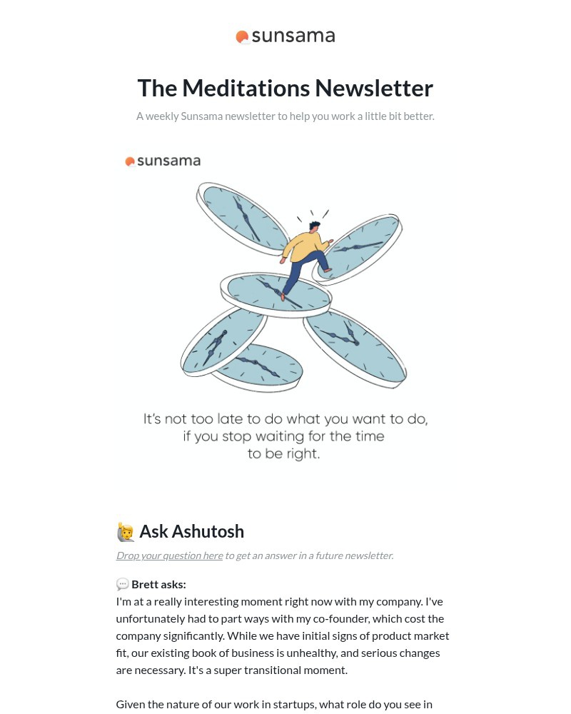 Screenshot of email sent to a Sunsama Registered user