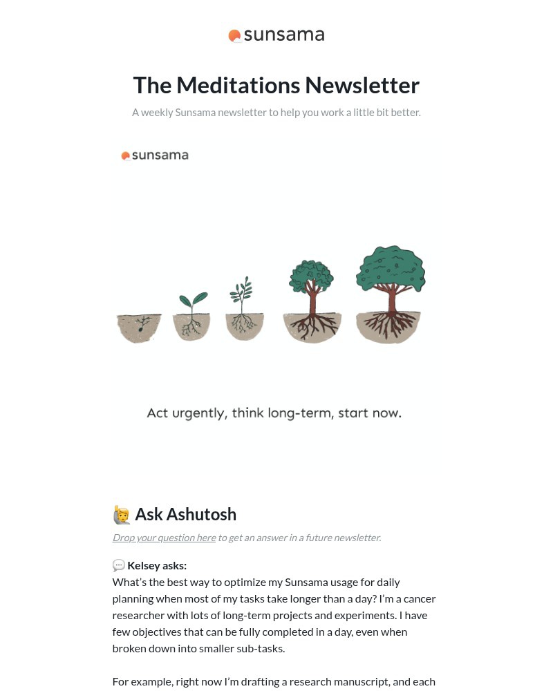 Screenshot of email sent to a Sunsama Registered user