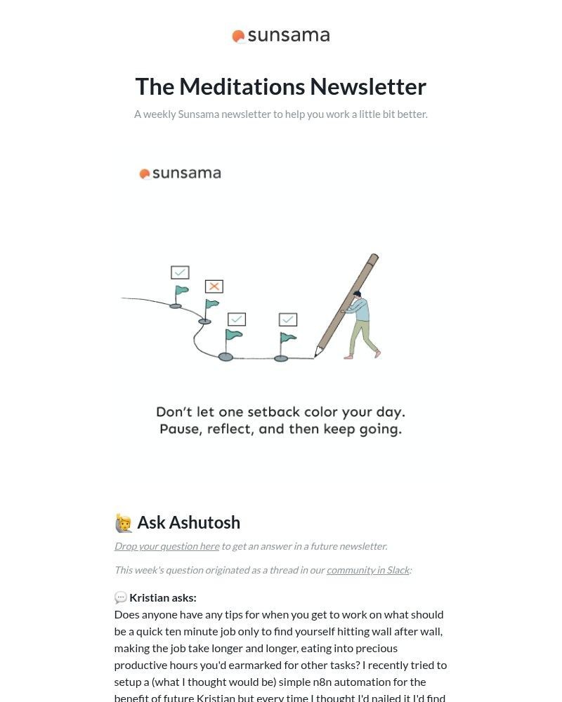 Screenshot of email sent to a Sunsama Registered user