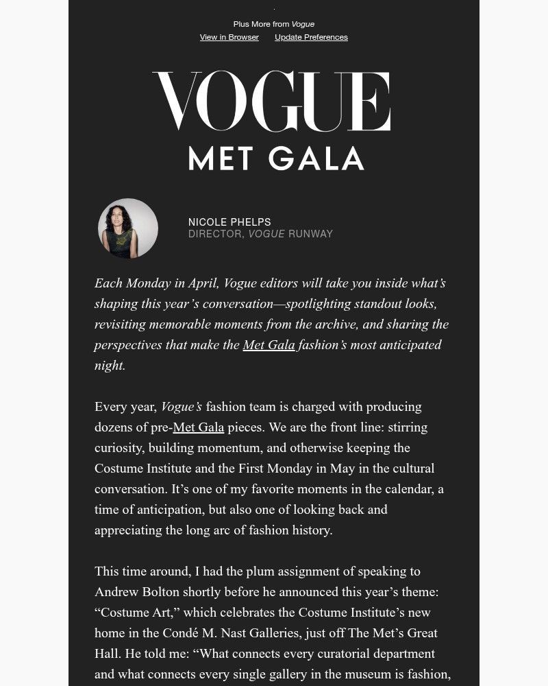 Screenshot of email sent to a Vogue Newsletter subscriber
