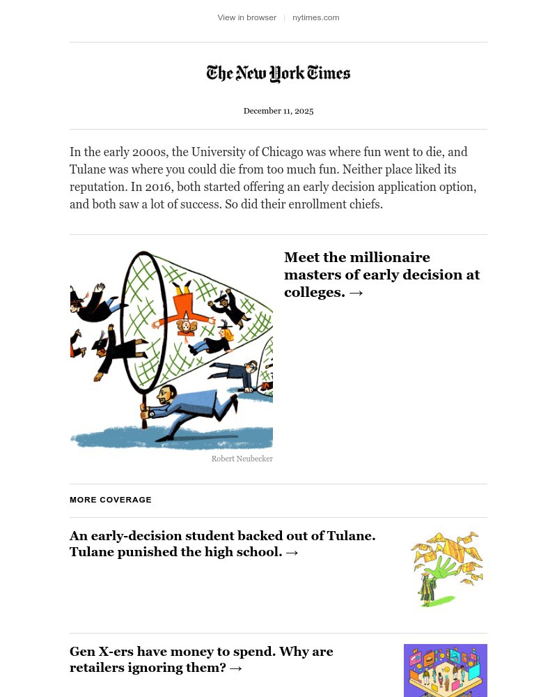 Screenshot of email sent to a The New York Times Customer