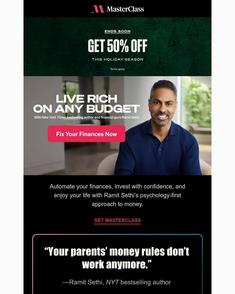 Screenshot of email sent to a MasterClass Registered user