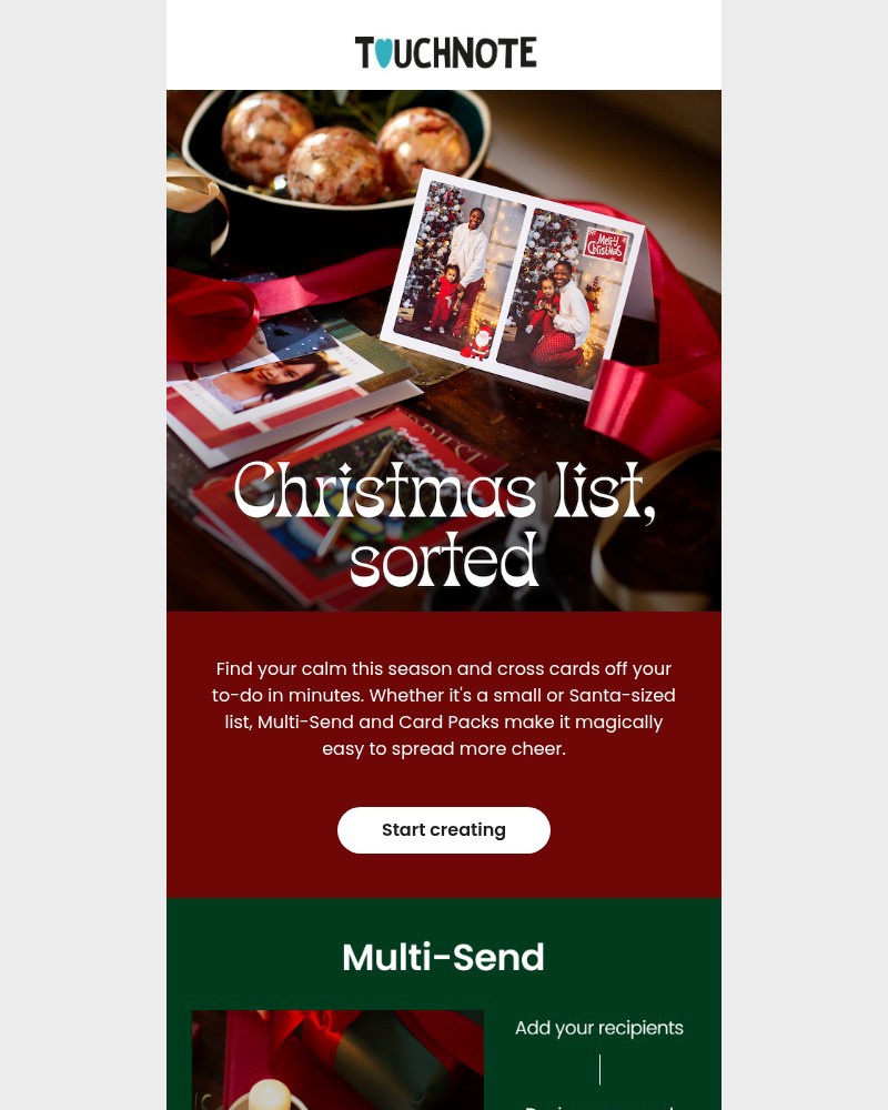 Screenshot of email sent to a TouchNote Customer