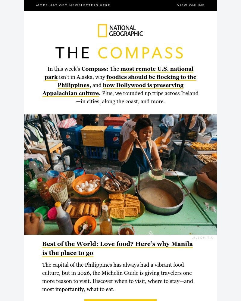 Screenshot of email sent to a National Geographic Newsletter subscriber