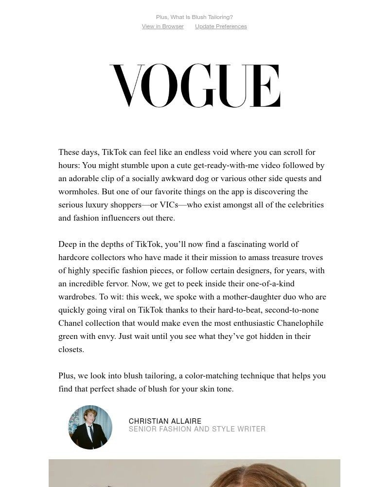 Screenshot of email sent to a Vogue Newsletter subscriber