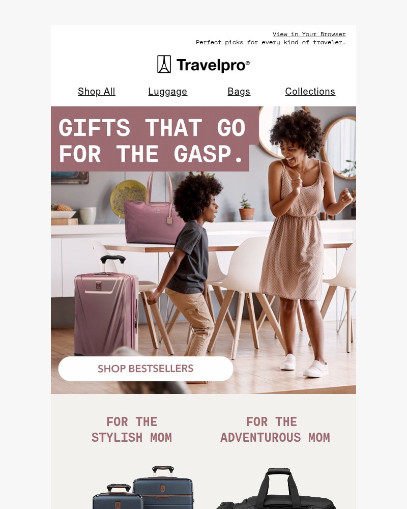 Screenshot of email sent to a Travelpro Newsletter subscriber