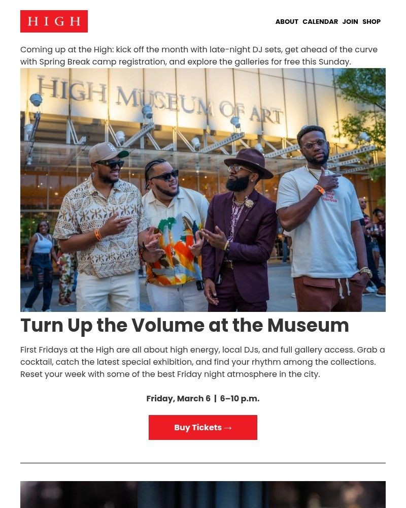 Screenshot of email sent to a High Museum of Art Newsletter subscriber