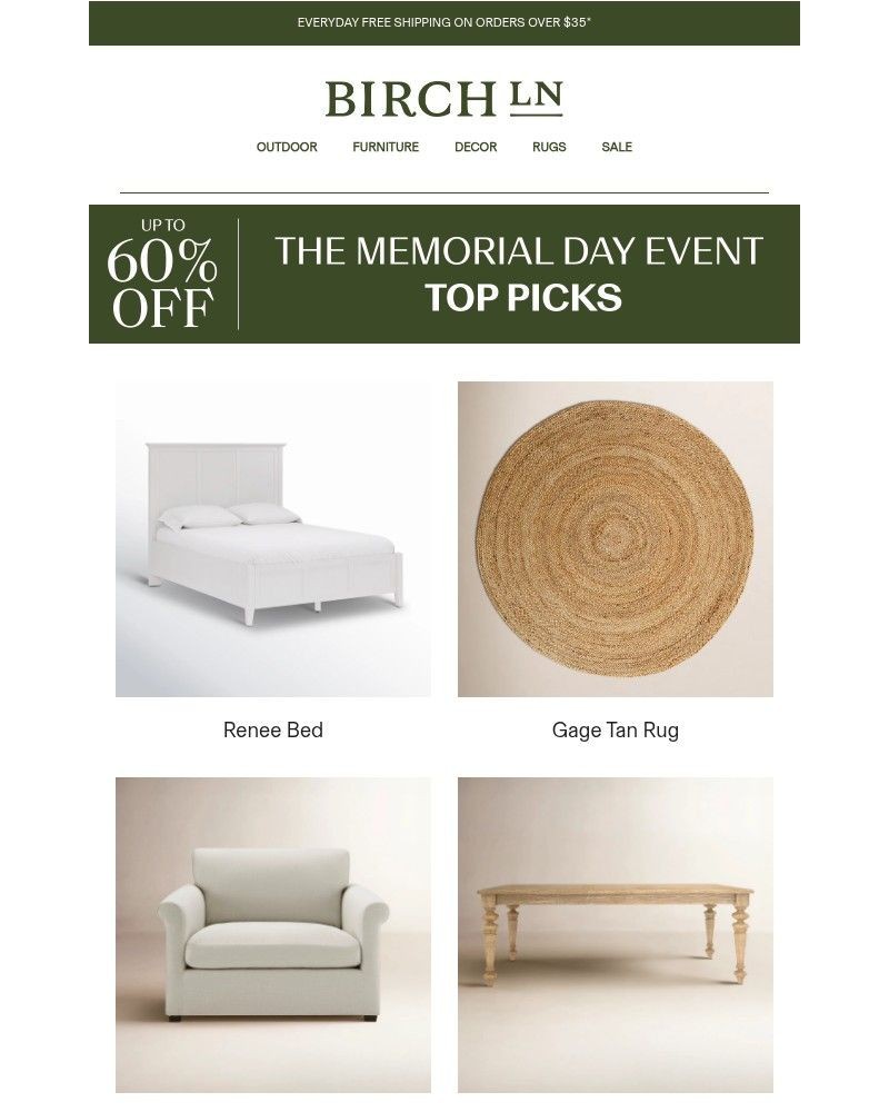 Screenshot of email sent to a Birch Lane Newsletter subscriber