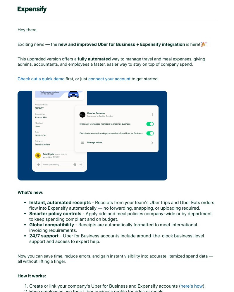 Screenshot of email sent to a Expensify Registered user
