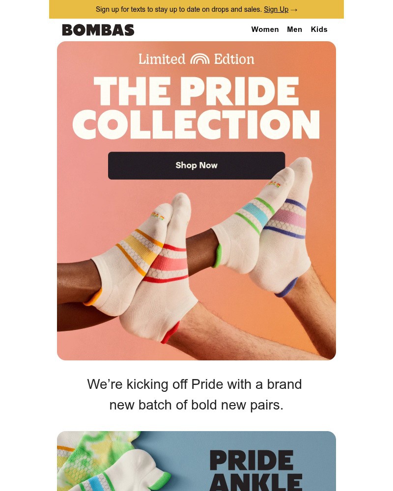 Screenshot of email sent to a Bombas Newsletter subscriber