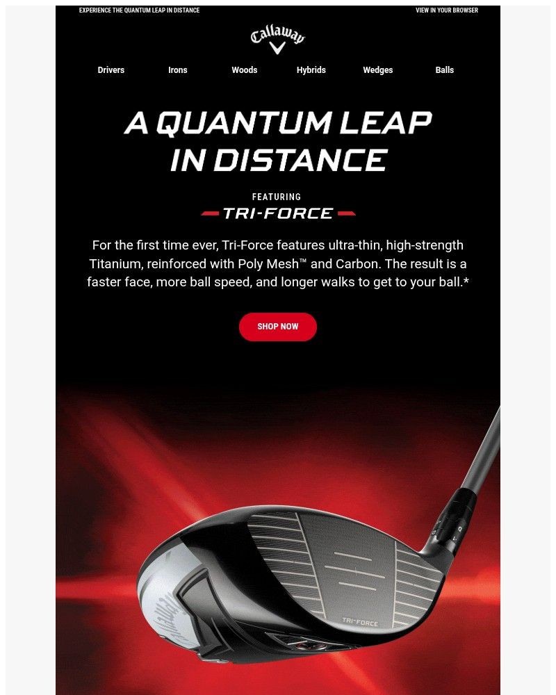 Screenshot of email sent to a Callaway Golf Newsletter subscriber