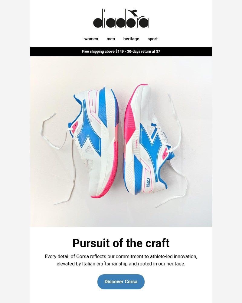 Screenshot of email sent to a Diadora Newsletter subscriber