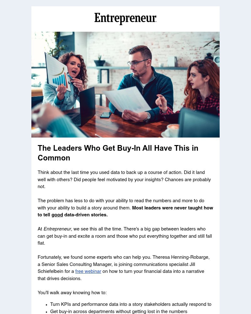 Screenshot of email sent to a Entrepreneur Newsletter subscriber