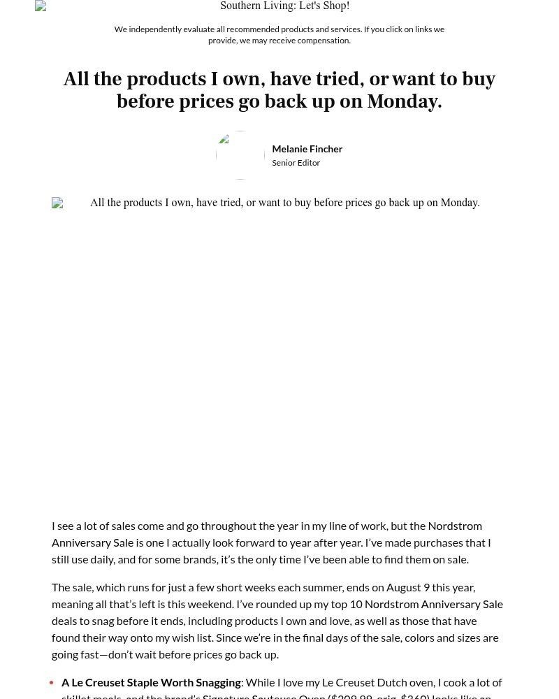 Screenshot of email sent to a Southern Living Newsletter subscriber