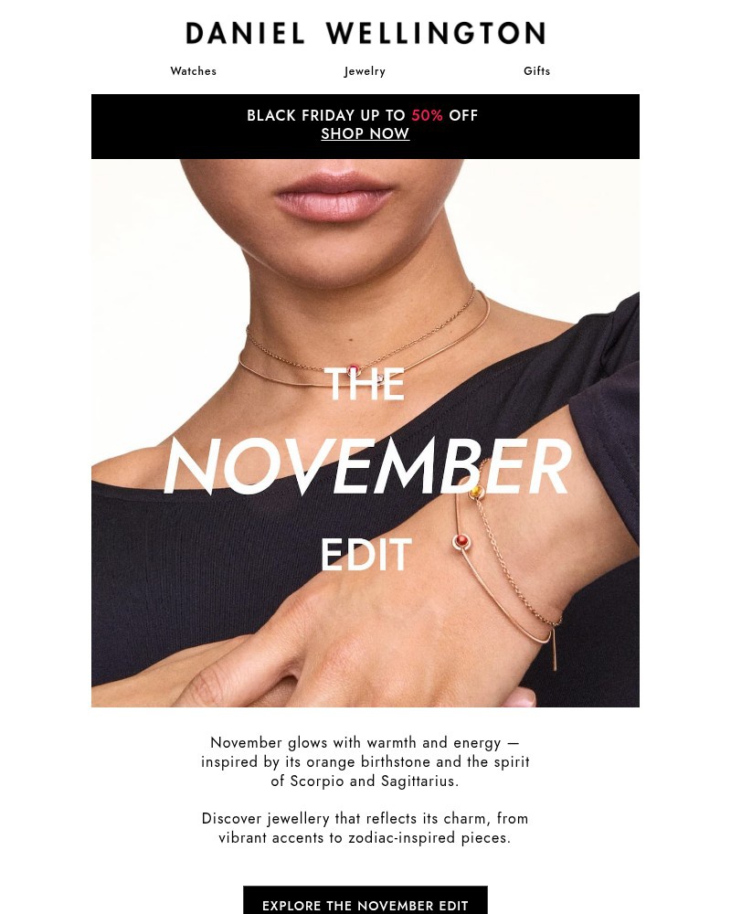 Screenshot of email sent to a Daniel Wellington Newsletter subscriber