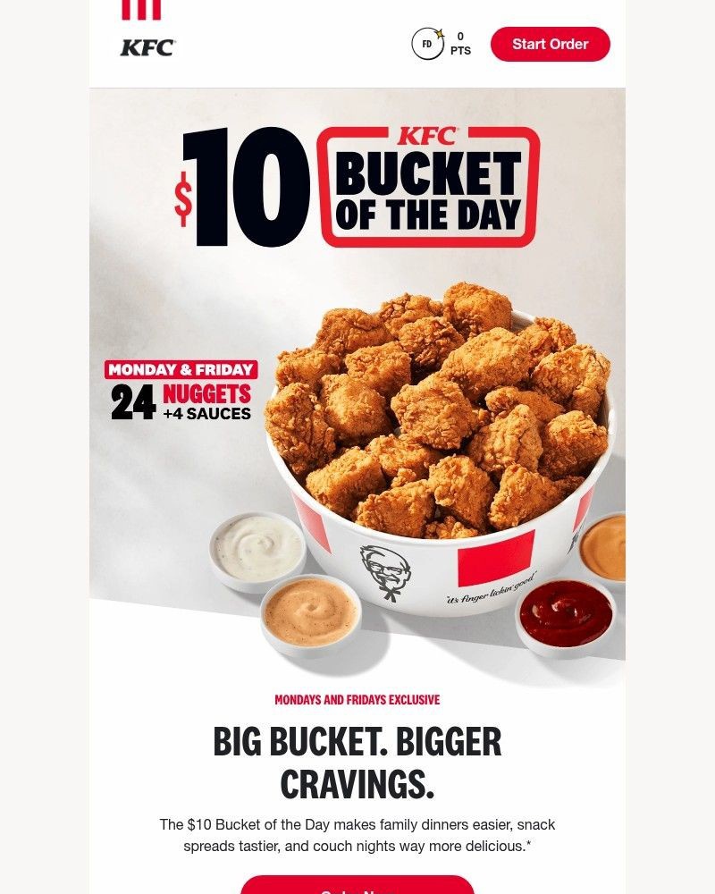 Screenshot of email sent to a Kentucky Fried Chicken Registered user