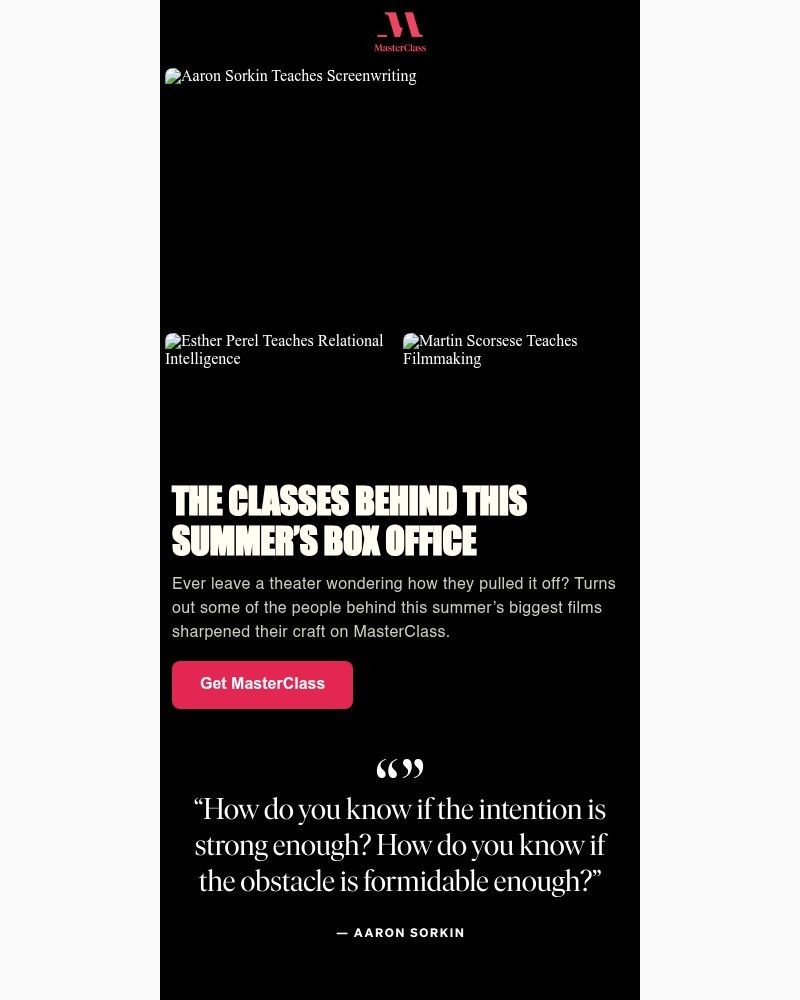 Screenshot of email sent to a MasterClass Registered user