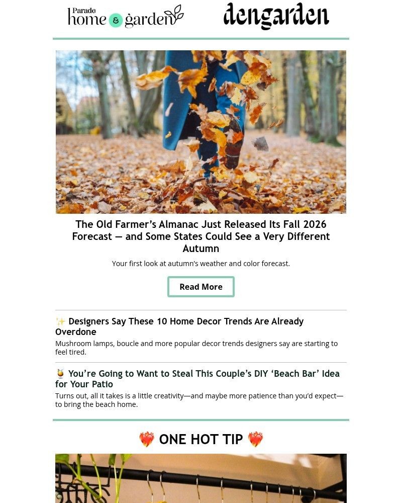 Screenshot of email sent to a Parade Newsletter subscriber