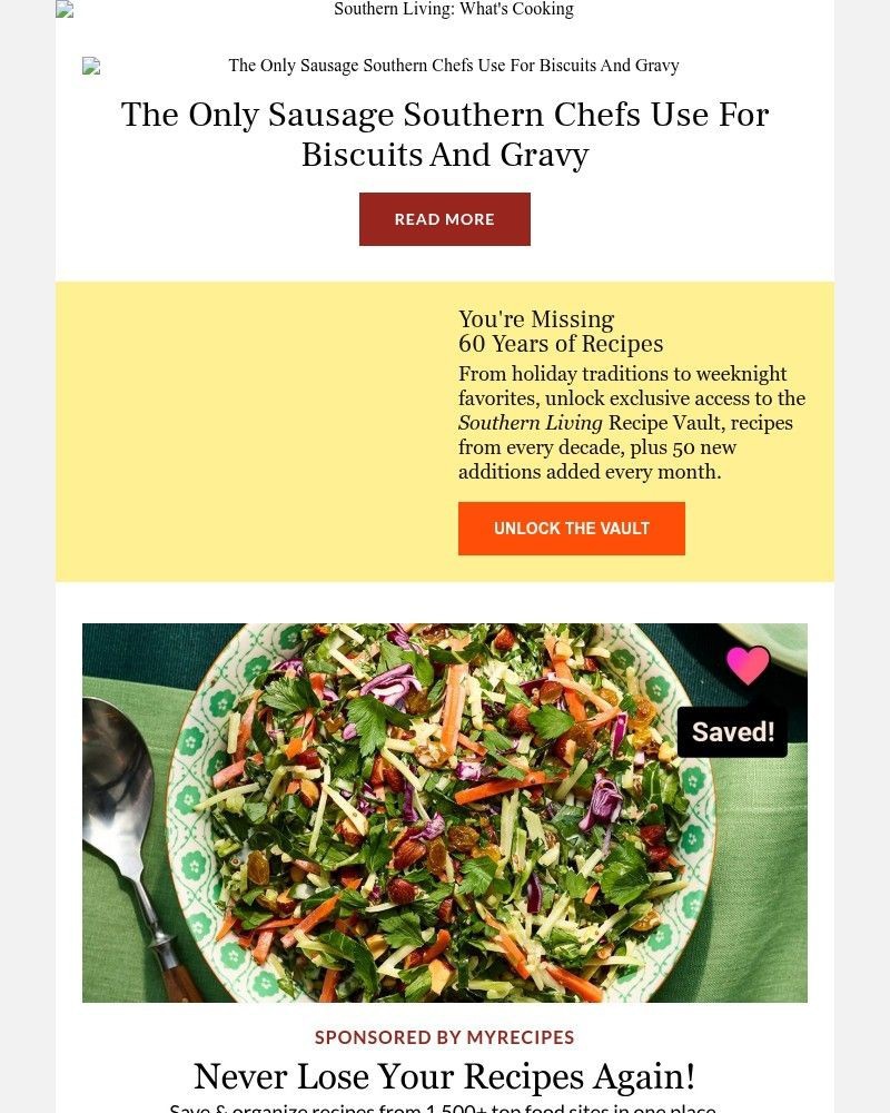 Screenshot of email sent to a Southern Living Newsletter subscriber
