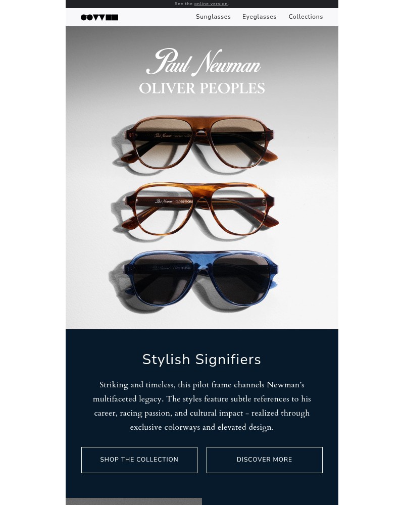 Screenshot of email sent to a Oliver Peoples Newsletter subscriber