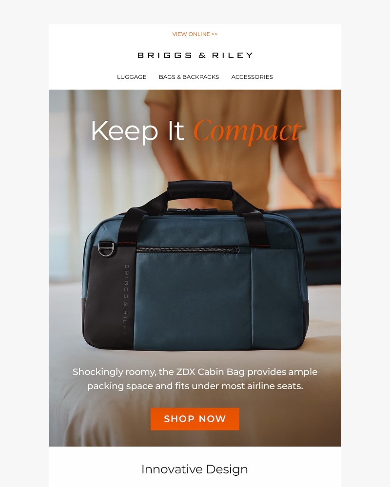 Screenshot of email sent to a Briggs & Riley Newsletter subscriber