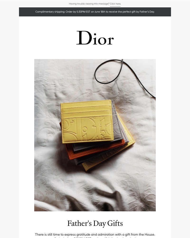 Screenshot of email sent to a Dior Newsletter subscriber