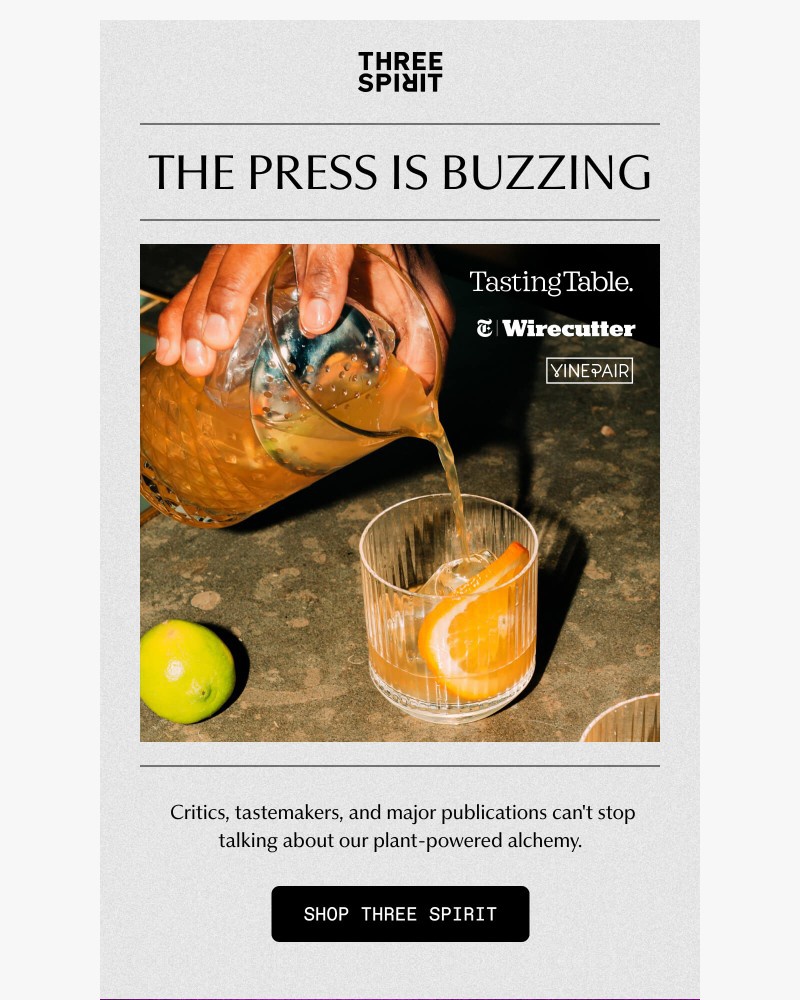 Screenshot of email sent to a Three Spirit Newsletter subscriber