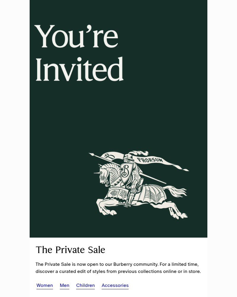 Screenshot of email sent to a Burberry Newsletter subscriber
