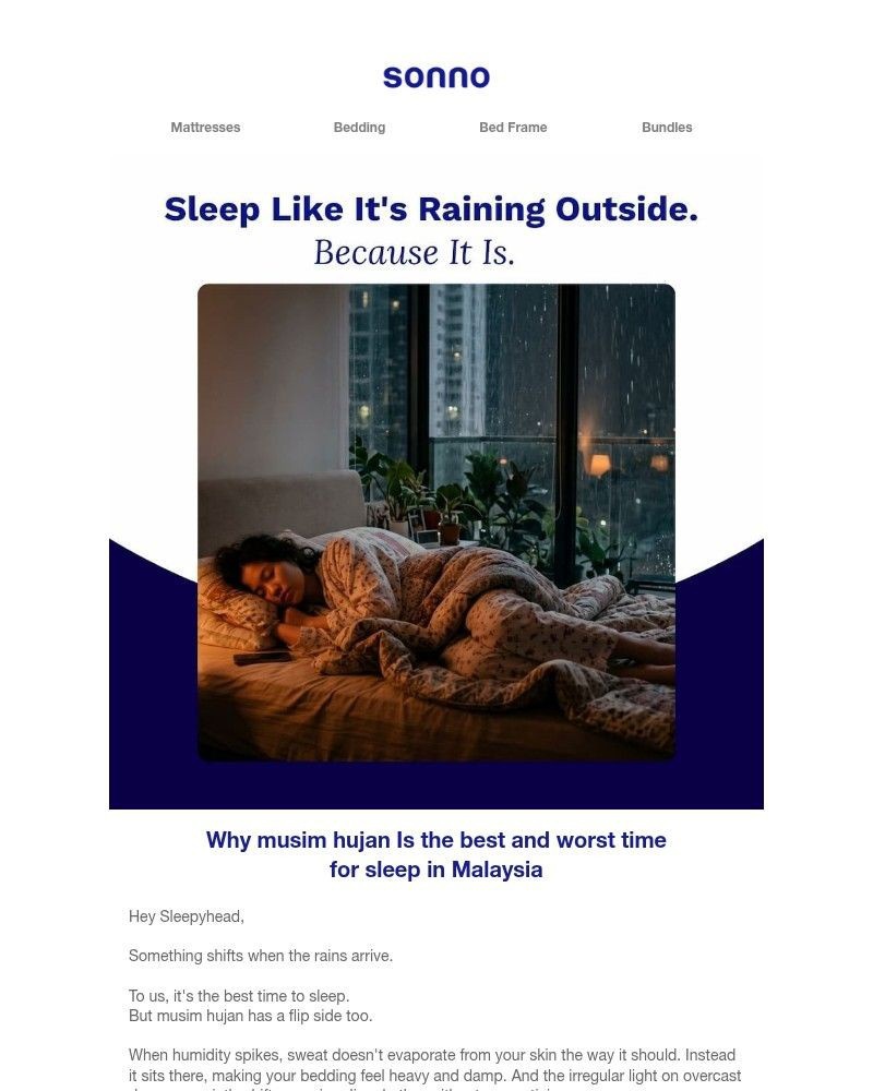 Screenshot of email sent to a Sonno Newsletter subscriber
