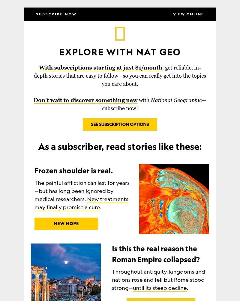 Screenshot of email sent to a National Geographic Newsletter subscriber