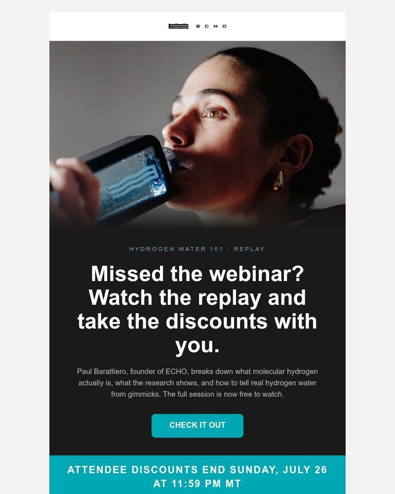 Screenshot of email sent to a Echo Water Newsletter subscriber