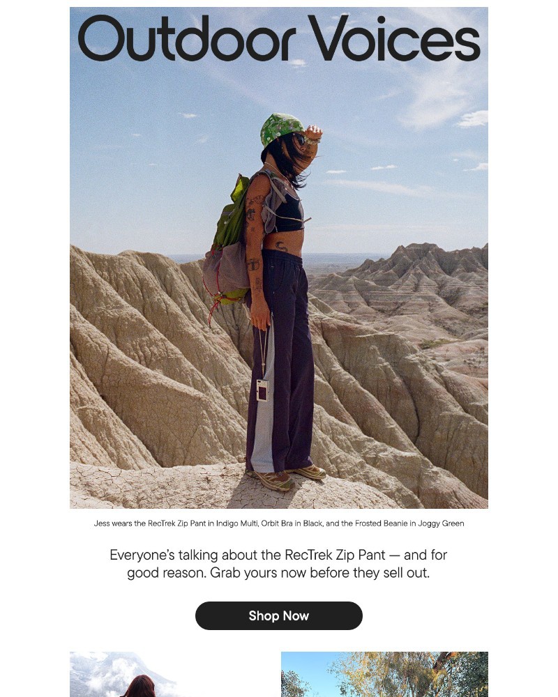 Screenshot of email sent to a Outdoor Voices Newsletter subscriber