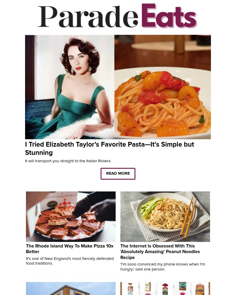 Screenshot of email sent to a Parade Newsletter subscriber