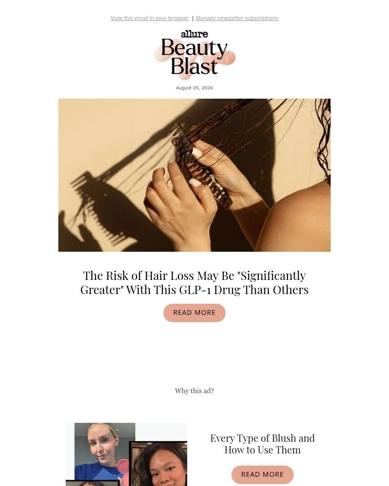 Screenshot of email sent to a allure Newsletter subscriber