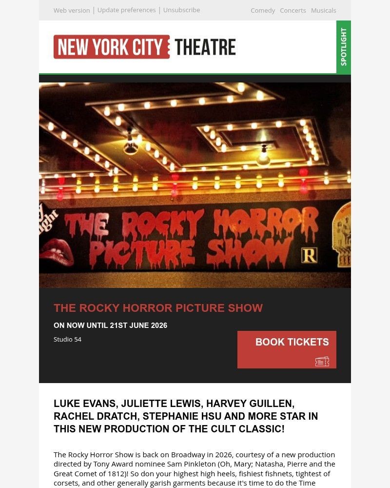 Screenshot of email sent to a New York City Theatre Newsletter subscriber
