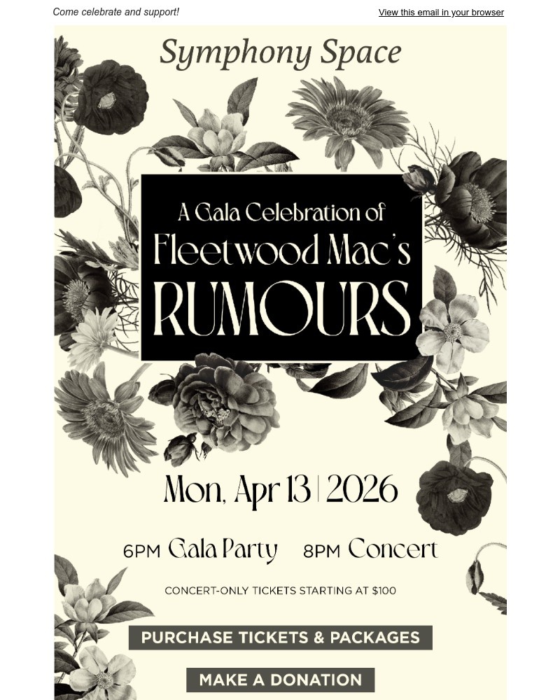 Screenshot of email sent to a Symphony Space Newsletter subscriber