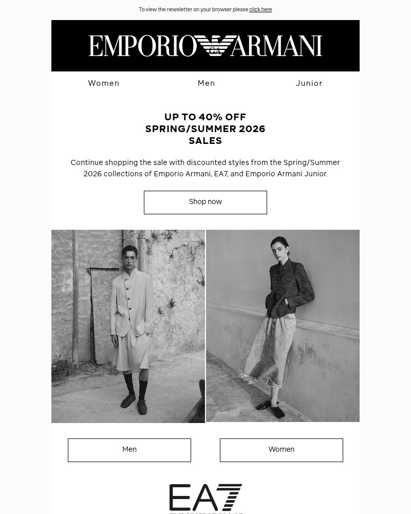 Screenshot of email sent to a Armani Newsletter subscriber